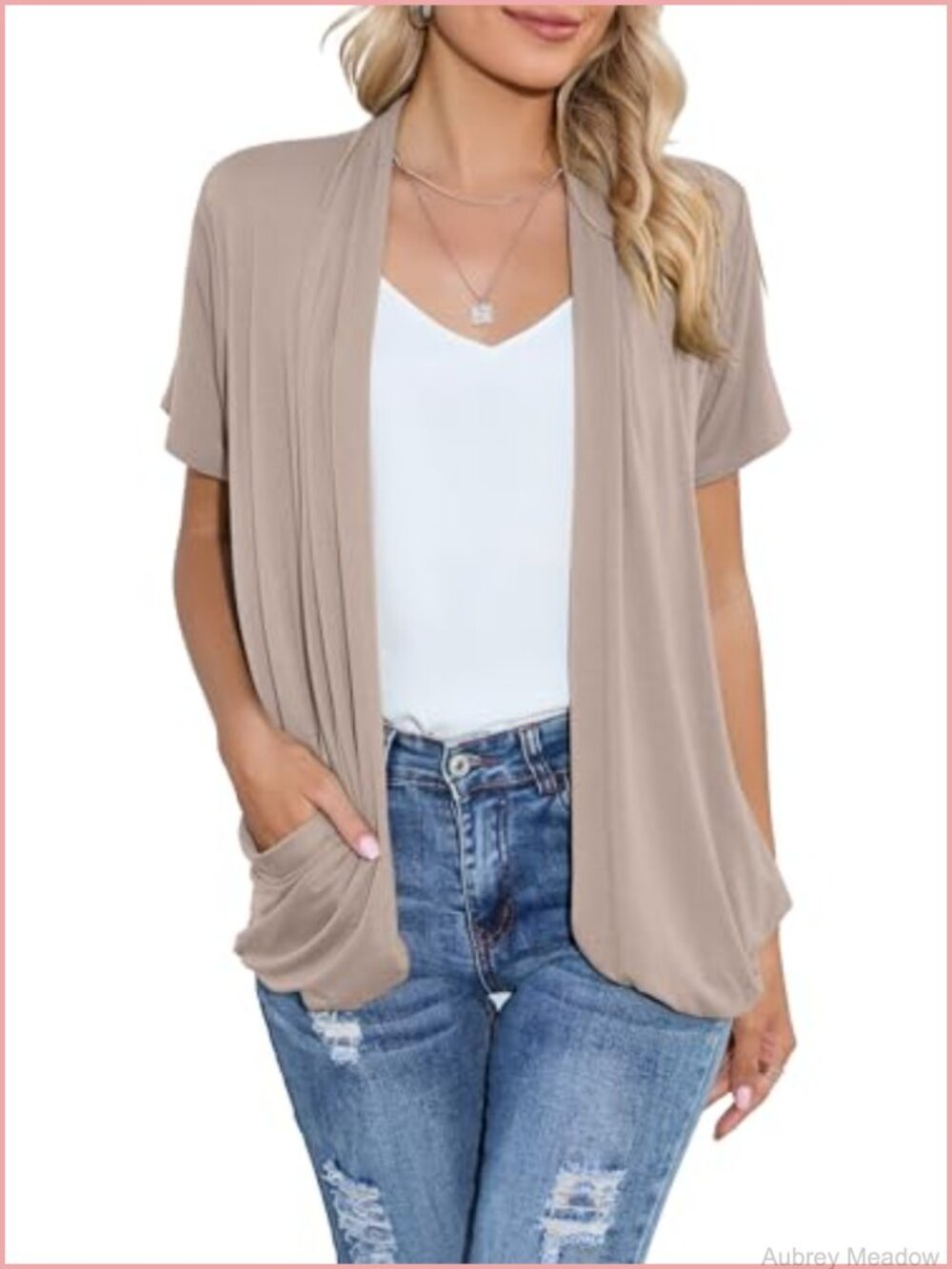 Open Front Cardigan with Pockets Short Sleeve Ruffle Kimono Duster